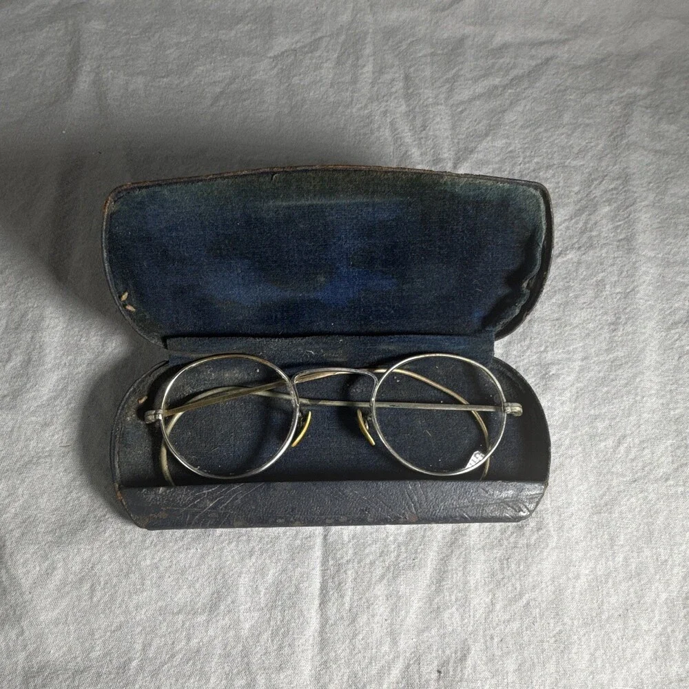 Antique American Optical Wire Rim Spectacles Oval Saddle Bridge w/ Case Vtg 1890